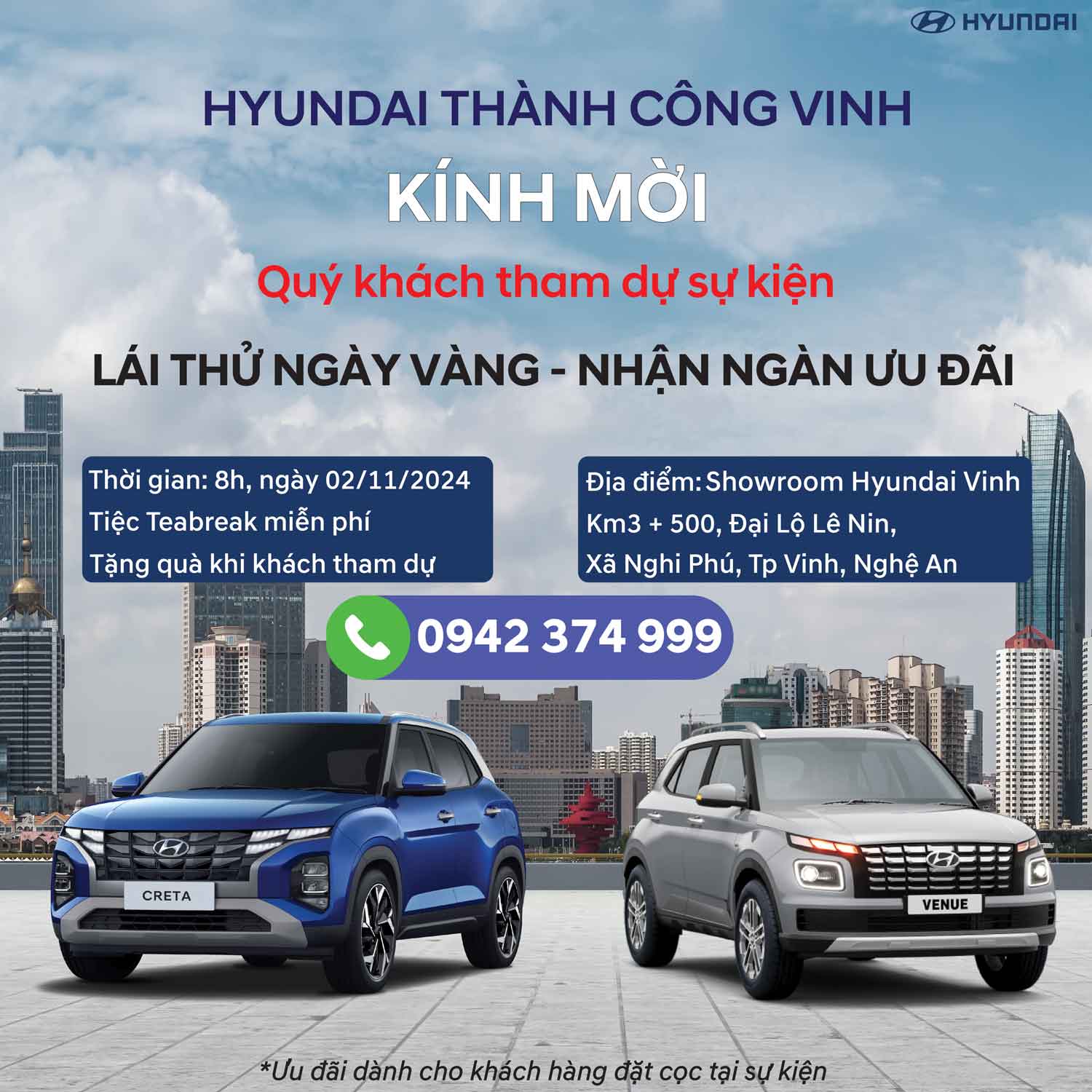 Lái thử ngày vàng - Nhận ngàn ưu đãi tại Showroom Hyundai Vinh!