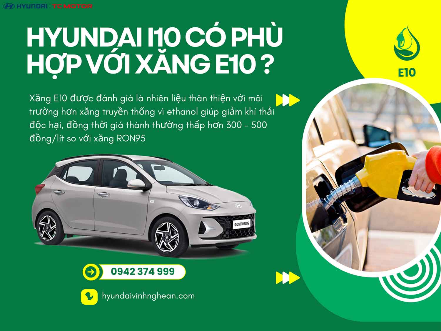 Hyundai Grand i10 2025 có phù hợp với xăng E10 không? Câu trả lời chi tiết từ Hyundai Vinh