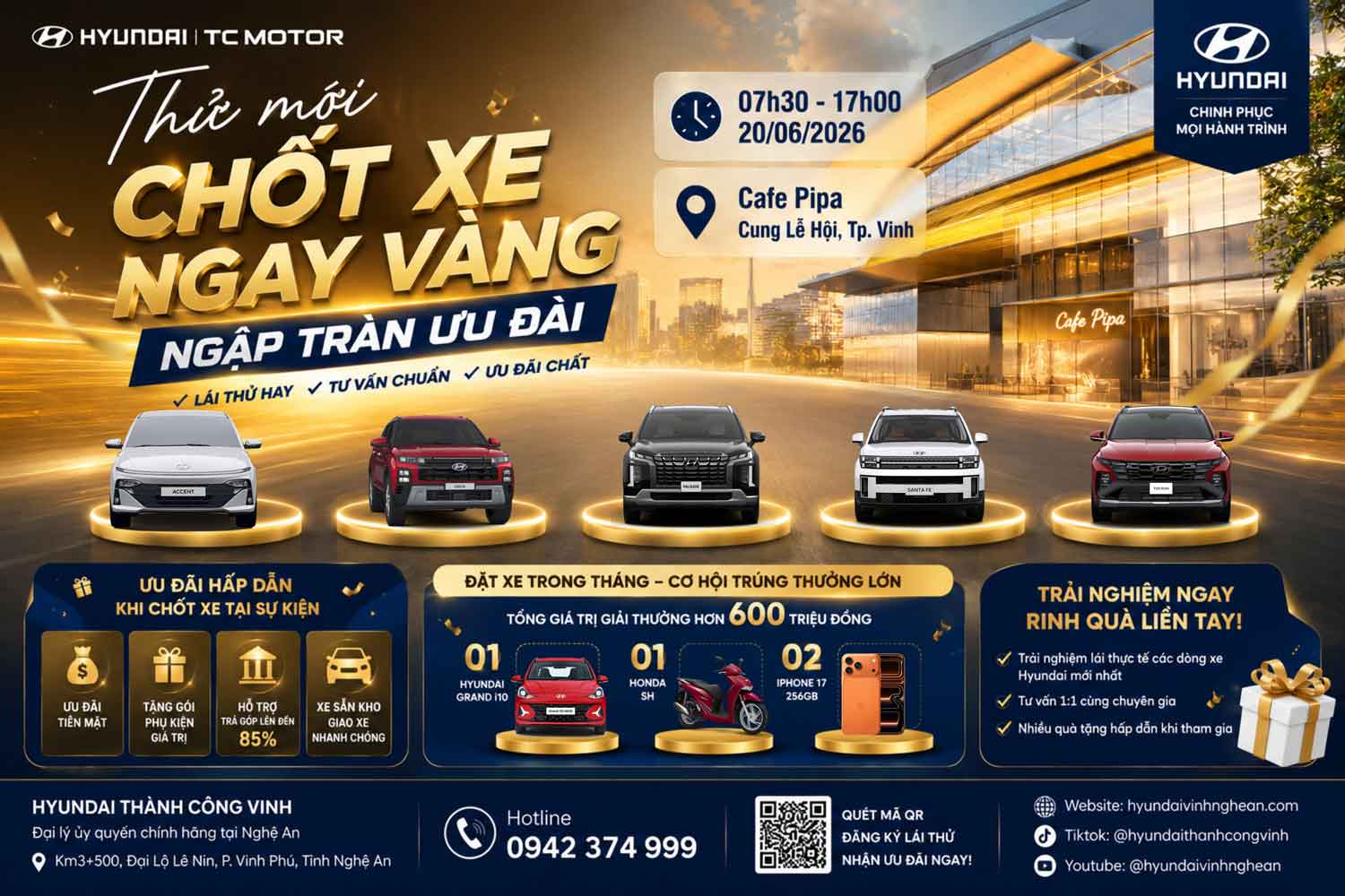 Thử Xe Hyundai Tại Vinh 20/06/2026 | Chốt Xe Ngay Vàng – Ngập Tràn Ưu Đãi