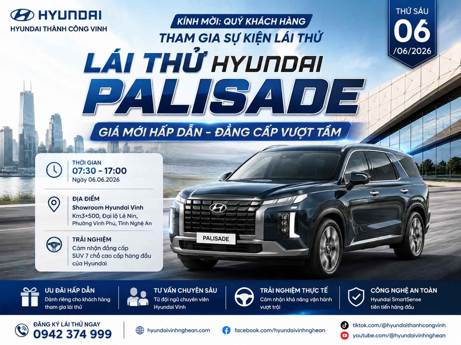 Lái Thử Hyundai Palisade Tại Hyundai Vinh Ngày 06/06/2026 | Giá Mới Hấp Dẫn - Đẳng Cấp Vượt Tầm