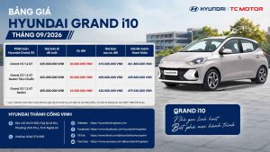 Bảng Giá Xe Hyundai Grand i10 Tháng 9/2026 Tại Nghệ An – Ưu Đãi Mới Nhất