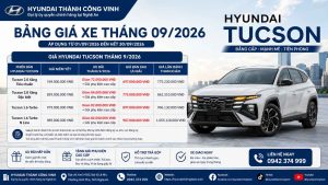Bảng giá xe Hyundai Tucson tháng 09/2026 tại Nghệ An - Cập nhật mới nhất