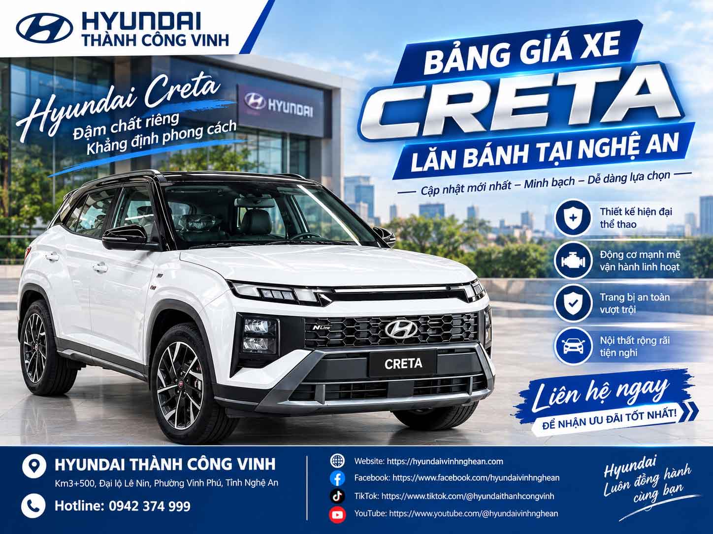 Bảng giá xe Creta lăn bánh tại Nghệ An