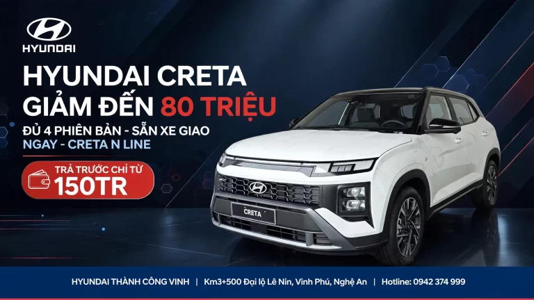 Hyundai Creta Giảm Giá Đến 80 Triệu Tại Vinh – Đủ 4 Phiên Bản Kể Cả N Line Thể Thao