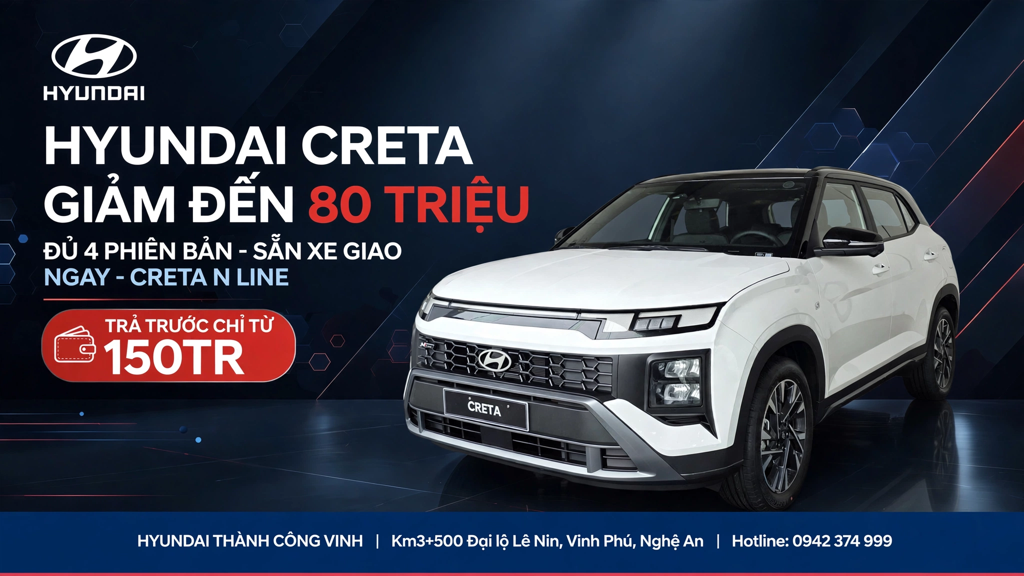Hyundai Creta Giảm Giá Đến 80 Triệu Tại Vinh – Đủ 4 Phiên Bản Kể Cả N Line Thể Thao