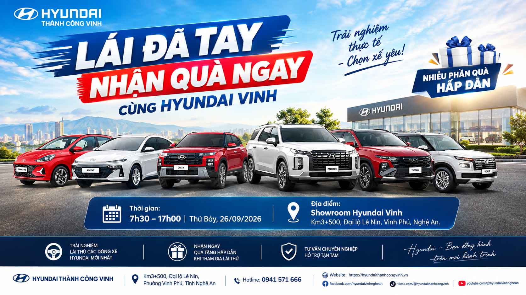 LÁI ĐÃ TAY – NHẬN QUÀ NGAY CÙNG HYUNDAI VINH | Ngày hội lái thử 26/09/2026 tại Nghệ An