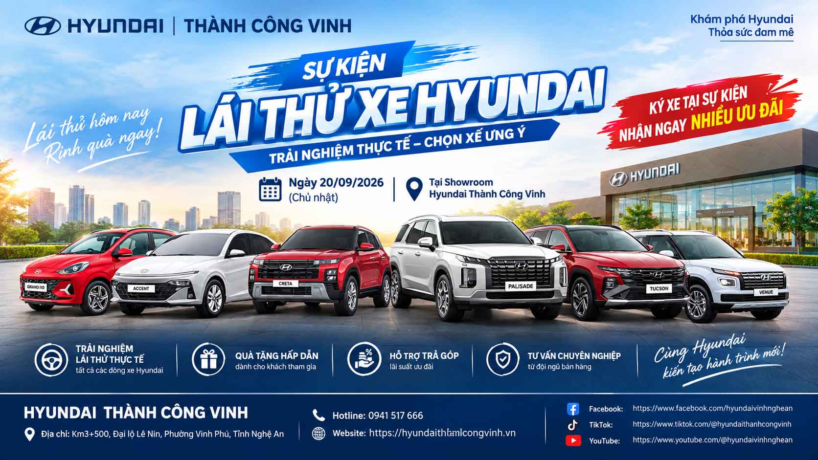 Sự Kiện Lái Thử Xe Hyundai 20/09/2026 Tại Showroom Hyundai Thành Công Vinh - Ký Xe Nhận Ưu Đãi Lớn